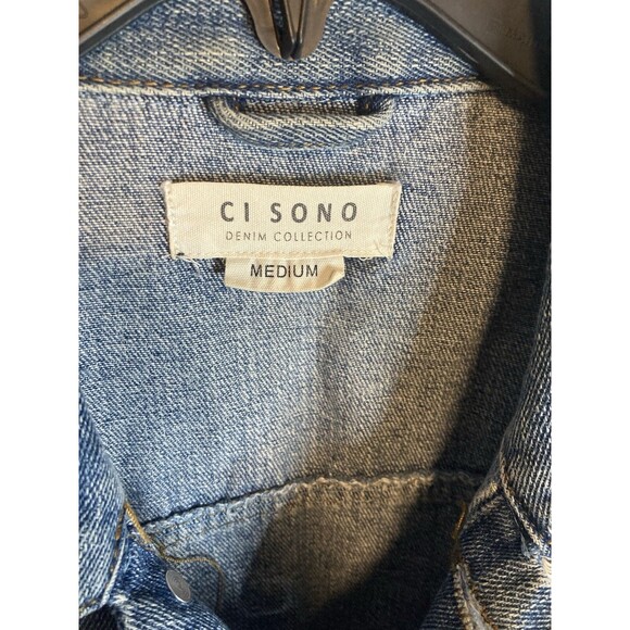 Boho Denim Jacket M Blue Jean Distressed Grunge Y2K Staple CI SONO - Picture 10 of 11